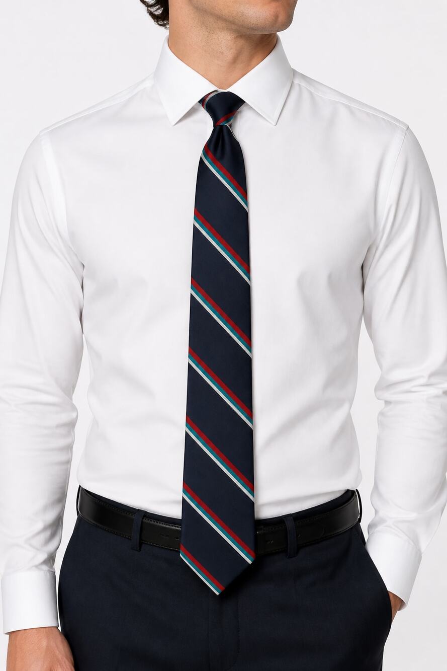 Oscar de la Renta Men's 100% Silk Navy Red White Green Striped Necktie One Size